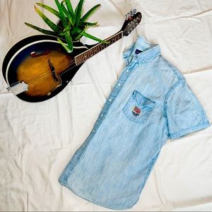 Denim Mens Button Up from Ralph Lauren with Embroidered American Flag Logo